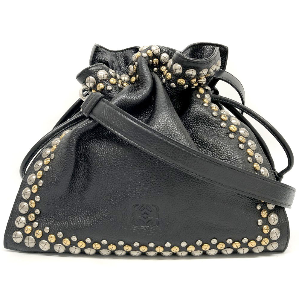 Loewe Flamenco Studded Shoulder Bag Black Drawstring Unique - Picture 1 of 9